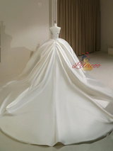 Ivory Satin Strapless Beading Wedding Dress With Long Train