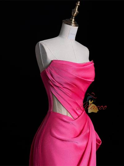 Fuchsia Mermaid Satin Strapless Pleats Prom Dress