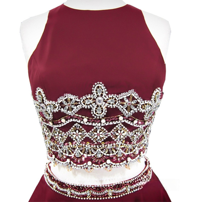 Burgundy Two Piece Beading Homecoming Dress