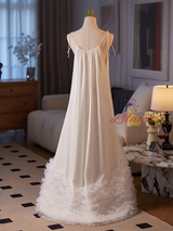 White Loose Tulle Straps Wedding Dress
