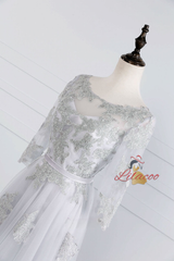 Gray Tulle Appliques Short Sleeve Homecoming Dress