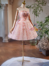 Pink Tulle Strapless Beading Homecoming Dress