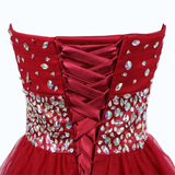 Red Tulle Sweetheart Crystal Homecoming Dress