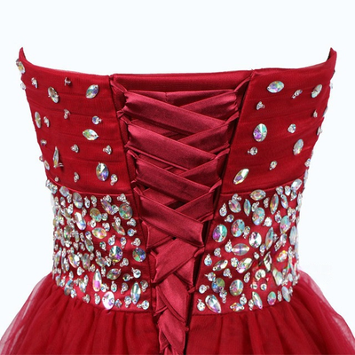 Red Tulle Sweetheart Crystal Homecoming Dress