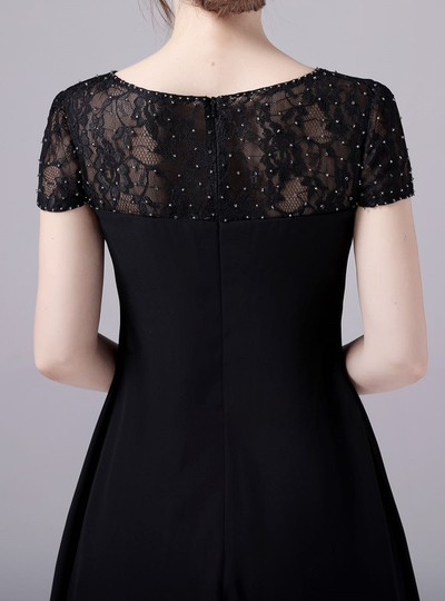 Black Chiffon Lace Cap Sleeve Mother Of The Bride Dress