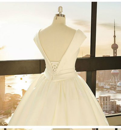 White Satin Backless Wedding Dress