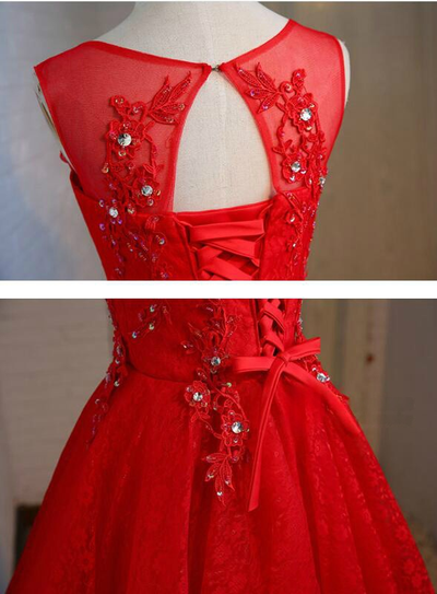 Red Lace Beading Homecoming Dress