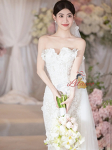 White Mermaid Lace Long Sleeve Wedding Dress