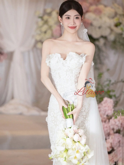 White Mermaid Lace Long Sleeve Wedding Dress