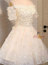 Yellow Lace 3D Flower Homecoming Dress