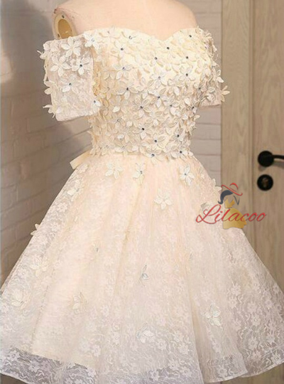 Yellow Lace 3D Flower Homecoming Dress