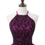 Purple Halter Tulle Lace Homecoming Dress