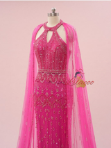 Fuchsia Mermaid Tulle Halter Beading Sequins Prom Dress