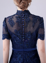 Navy Blue Appliques Mother Of The Bride Dress