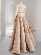 Champagne Long Sleeve 3D Flower Prom Dress