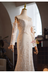 Ivory White Mermaid Appliques Long Sleeve Wedding Dress