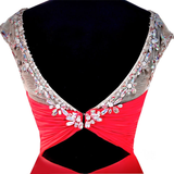 Red Chiffon Pleats Crystal Homecoming Dress