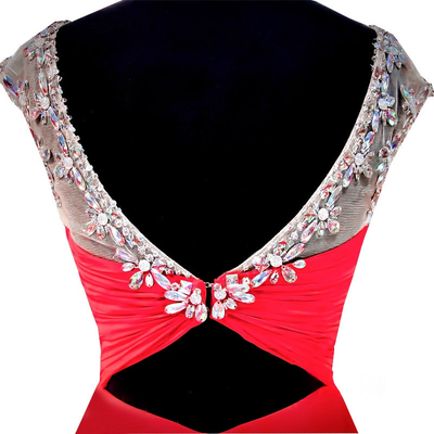 Red Chiffon Pleats Crystal Homecoming Dress