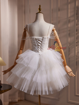 White Tulle Straps Beading Wedding Dress