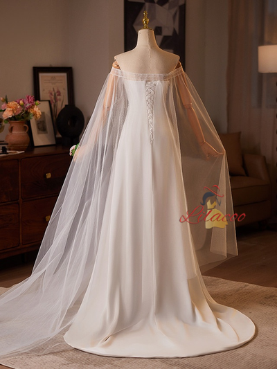Simple White Pleats Wedding Dress