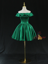 Simple Green Satin Off the Shoulder Homecoming Dress
