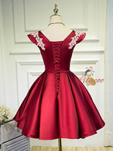Burgundy Satin V-neck Homecoming Dresses