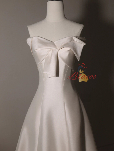 White Satin Strapless Wedding Dress