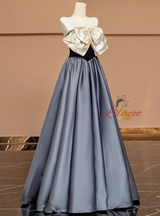 Simple Satin Strapless Bow Prom Dress