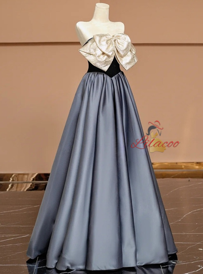 Simple Satin Strapless Bow Prom Dress