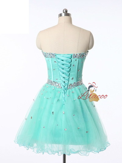 Tulle Strapless Beading Crystal Homecoming Dress