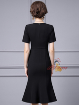 Black V-neck Short Sleeve Mother Of the Brides Dress