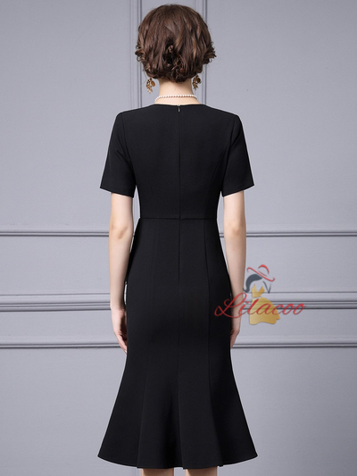Black V-neck Short Sleeve Mother Of the Brides Dress