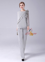 Gray Chiffon Long Sleeve Two Piece Mother Of The Bride Dress