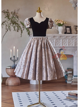 Black Velvet Square Neck Short Sleeve Homecoming Dress