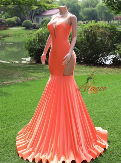 Orange Mermaid Backless Prom Dress