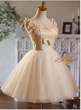 Champagne Tulle Straps Bow Homecoming Dress