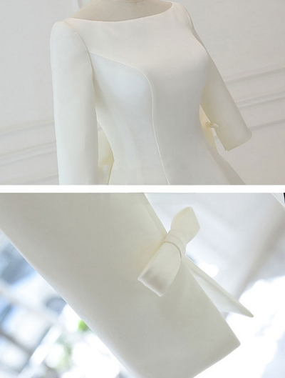 White Satin Short Sleeve Bow Wedding Dress