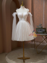 Ivory Tulle Appliques Pleats Homecoming Dress