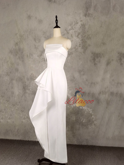 Simple White Strapless Wedding Dress