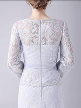 Gray Lace Long Sleeve Mother Of The Bride Dress