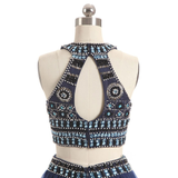 Navy Blue Two Piece Beading Homecoming Dress