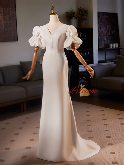 White Mermaid V-neck Wedding Dress