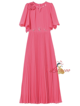 Pink Chiffon Pleats Beading Mother Of The Bride Dress