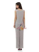 Gray Chiffon 3 Piece Mother Of The Bride Dress