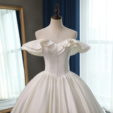 White Satin Off the Shoulder Wedding Dress