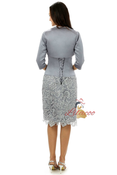 Silver Gray Satin Lace Mother Of The Bride Dress