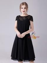 Black Chiffon Lace Cap Sleeve Mother Of The Bride Dress