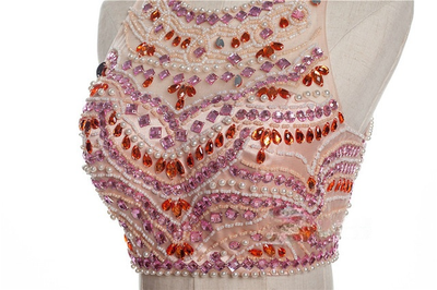 Pink Two Piece Halter Crystal Homecoming Dress
