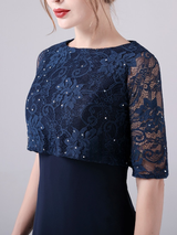 Navy Blue Chiffon Lace Mother Of The Bride Dress