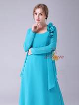 Blue Chiffon Mother Of The Bride Dress With Coat